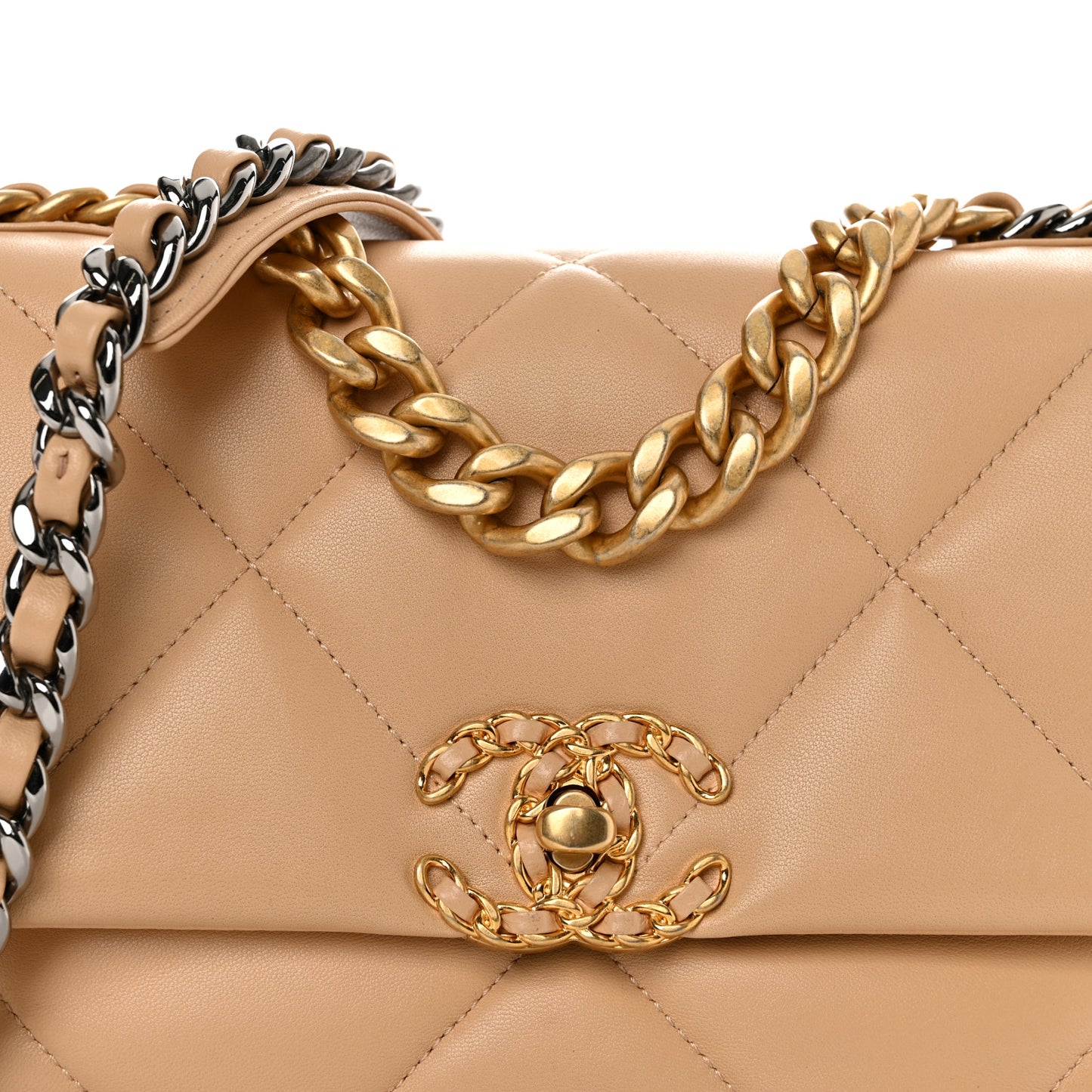 Lambskin Quilted Medium Chanel 19 Flap Beige