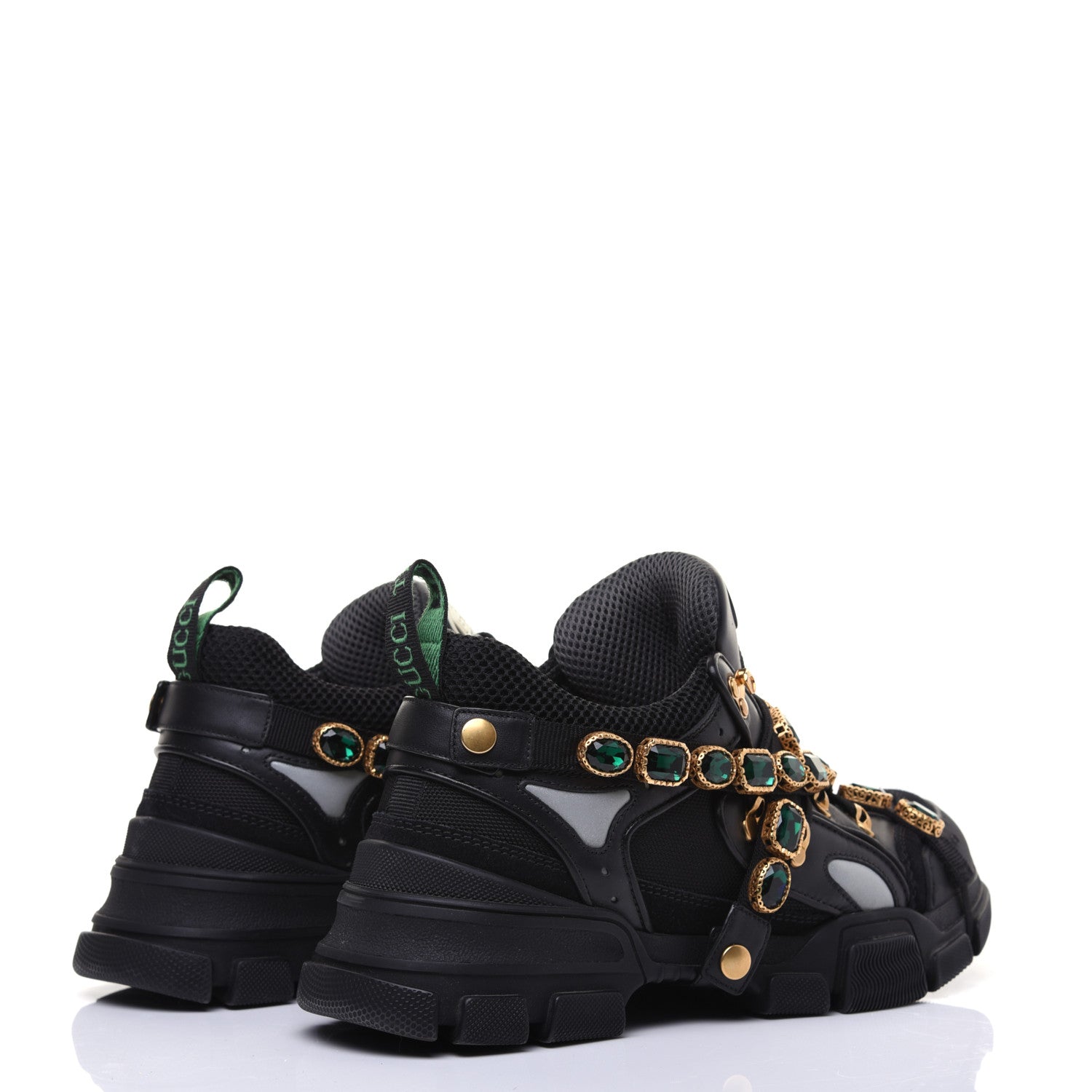 Gucci X SEGA Mesh Suede Calfskin Removable Crystals Mens Flashtrek Sneakers 9.5 Black Silver 4 of 14