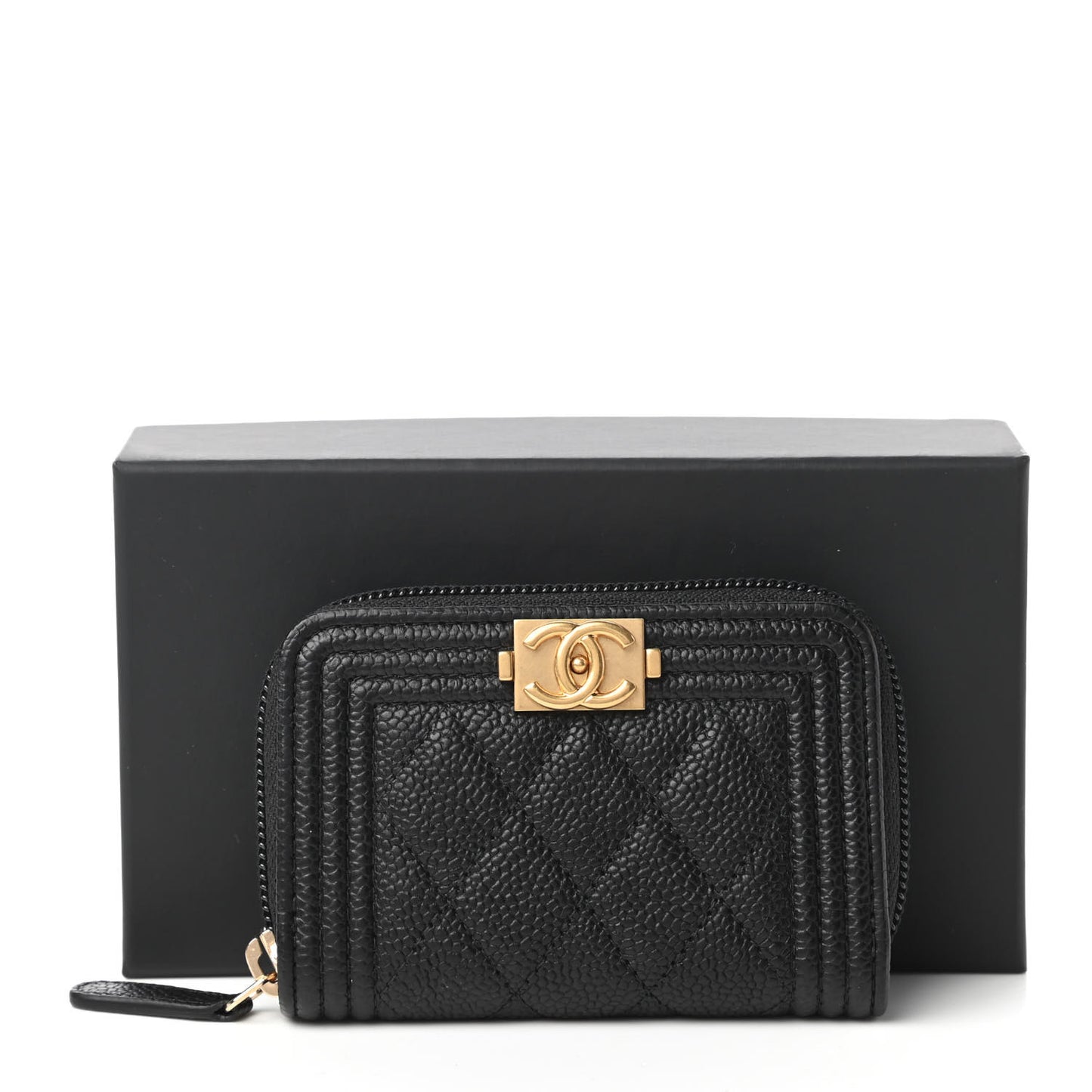 Caviar Quilted Boy Zip Around Coin Purse Wallet Black
