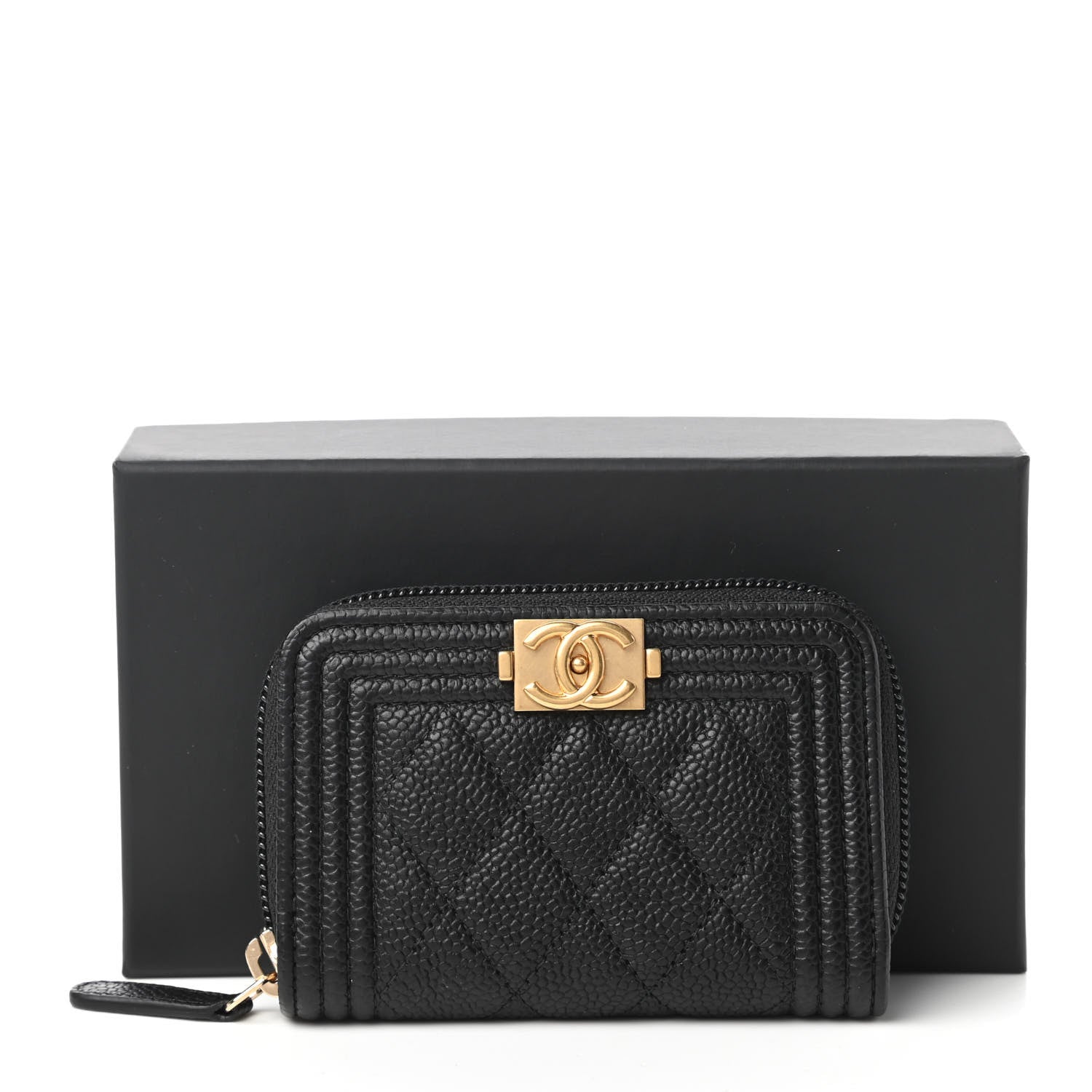Chanel Caviar Quilted Boy Zip Around Coin Purse Wallet Black 11 of 11