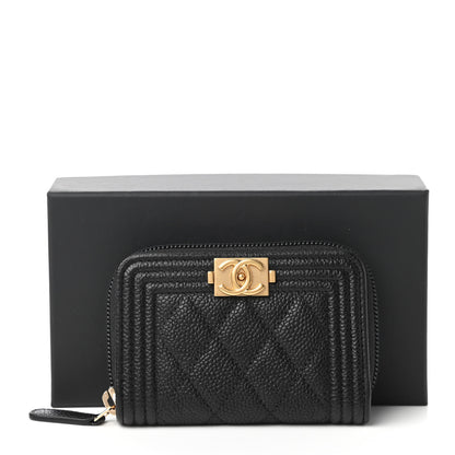 Chanel Caviar Quilted Boy Zip Around Coin Purse Wallet Black 11 of 11
