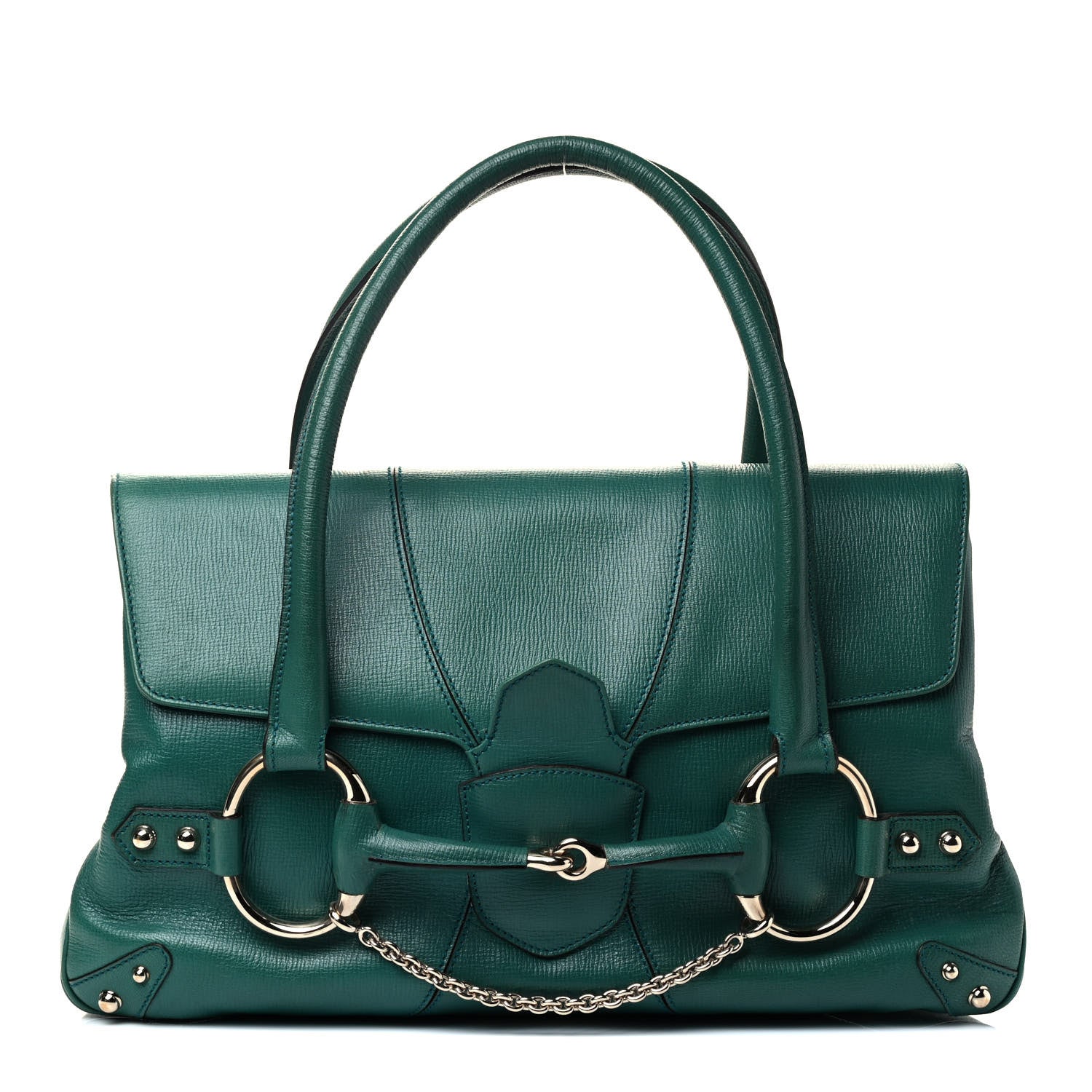 Gucci Grained Calfskin Large Horsebit Chain Flap Bag Green 1 of 4