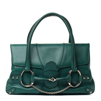 Gucci Grained Calfskin Large Horsebit Chain Flap Bag Green 1 of 4