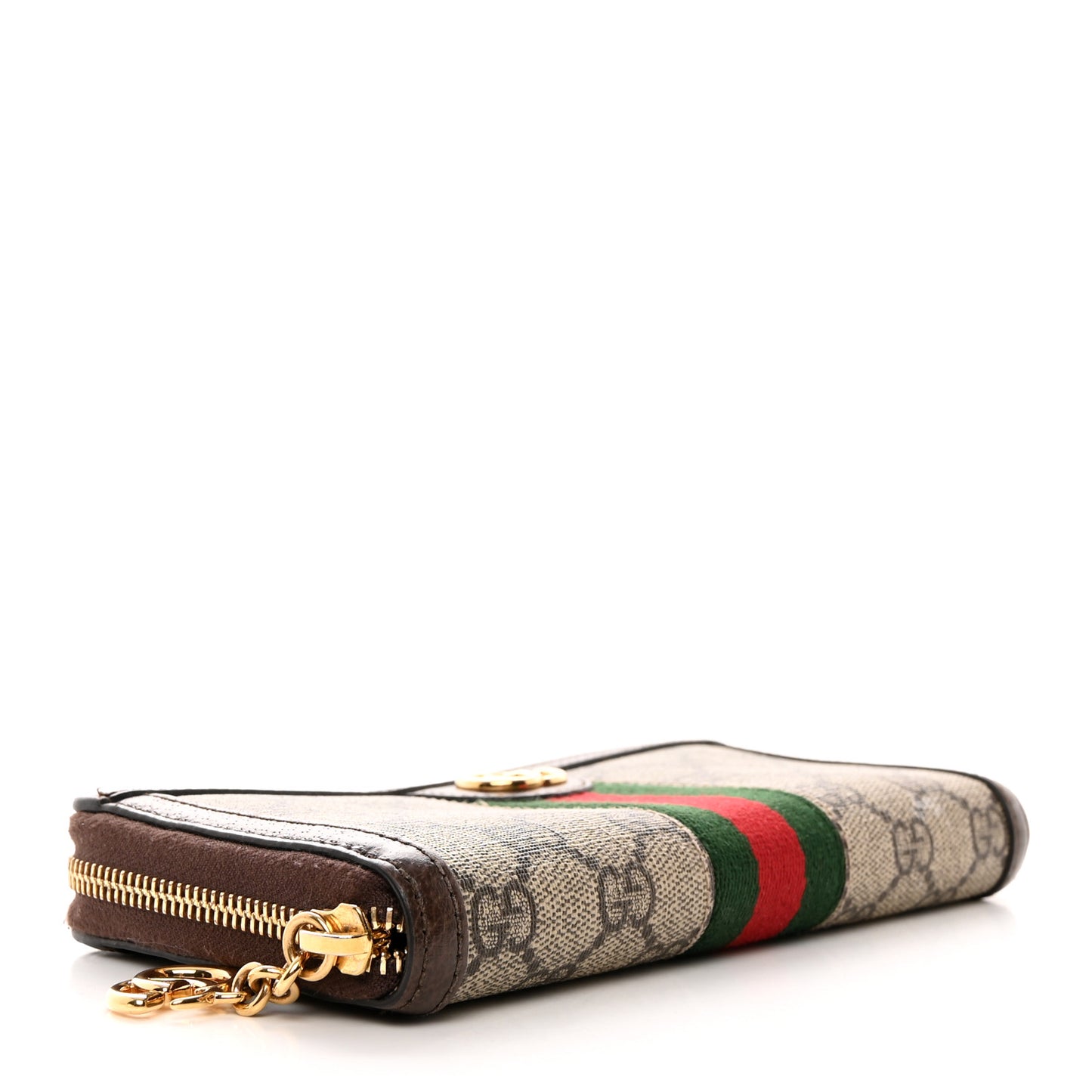 GG Supreme Monogram Web Ophidia Zip Around Wallet Brown