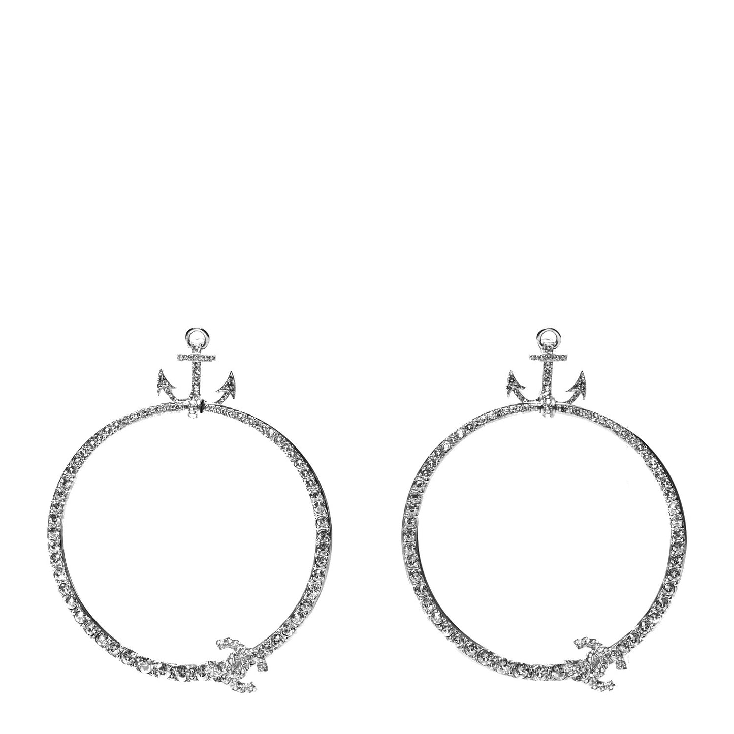 Crystal Anchor CC Hoop Earrings Silver