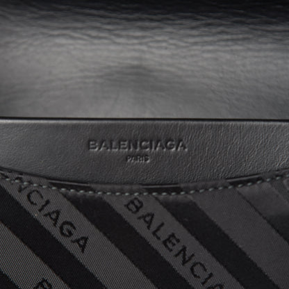 Balenciaga Nylon Jacquard Diagonal Logo Medium Scarf Lock Chain Shoulder Bag Black Red 8 of 11