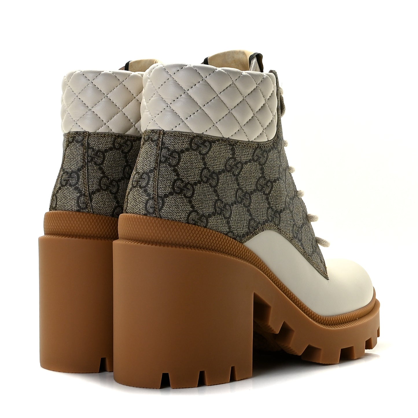 Calfskin GG Supreme Monogram Nappa Quilted Lace Up Ankle Boots 39 Mystic White Beige