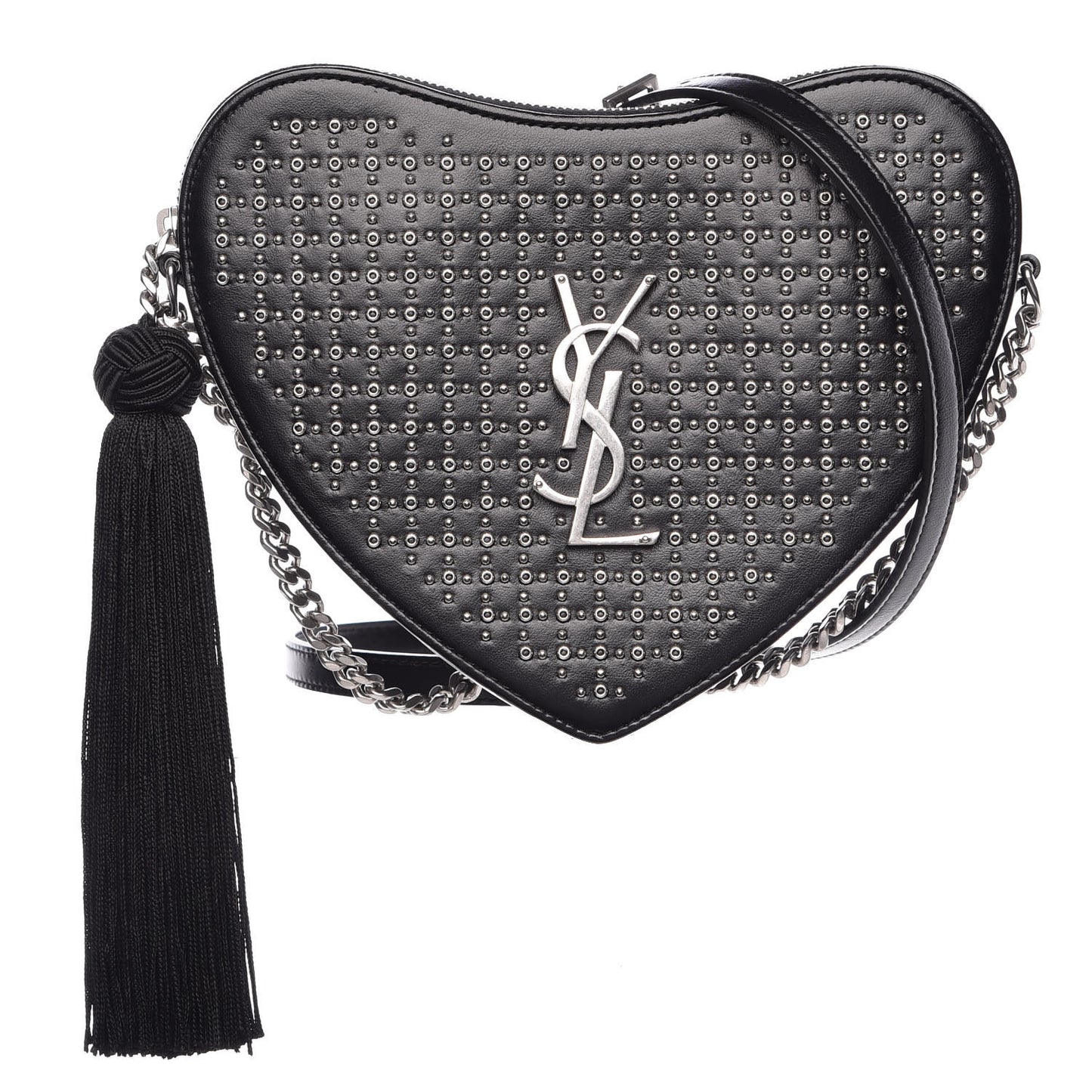 Calfskin Studded Monogram Heart Shoulder Bag Black