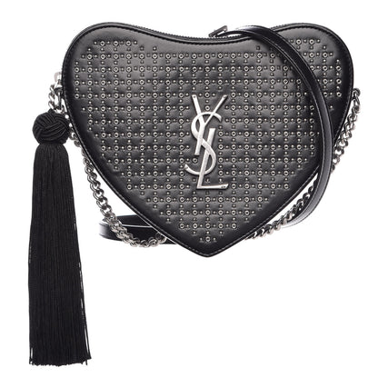 Saint Laurent Calfskin Studded Monogram Heart Shoulder Bag Black 1 of 10