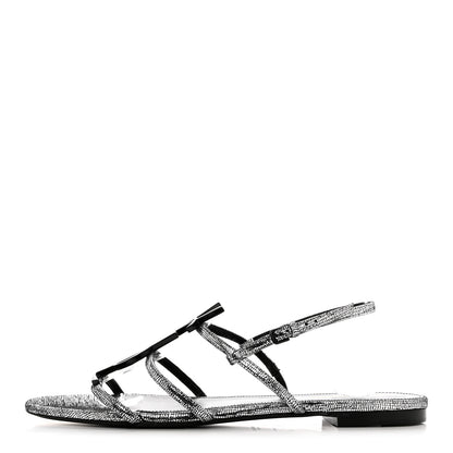 Saint Laurent Calfskin Cassandra Monogram Sandals 42 Argento 1 of 8