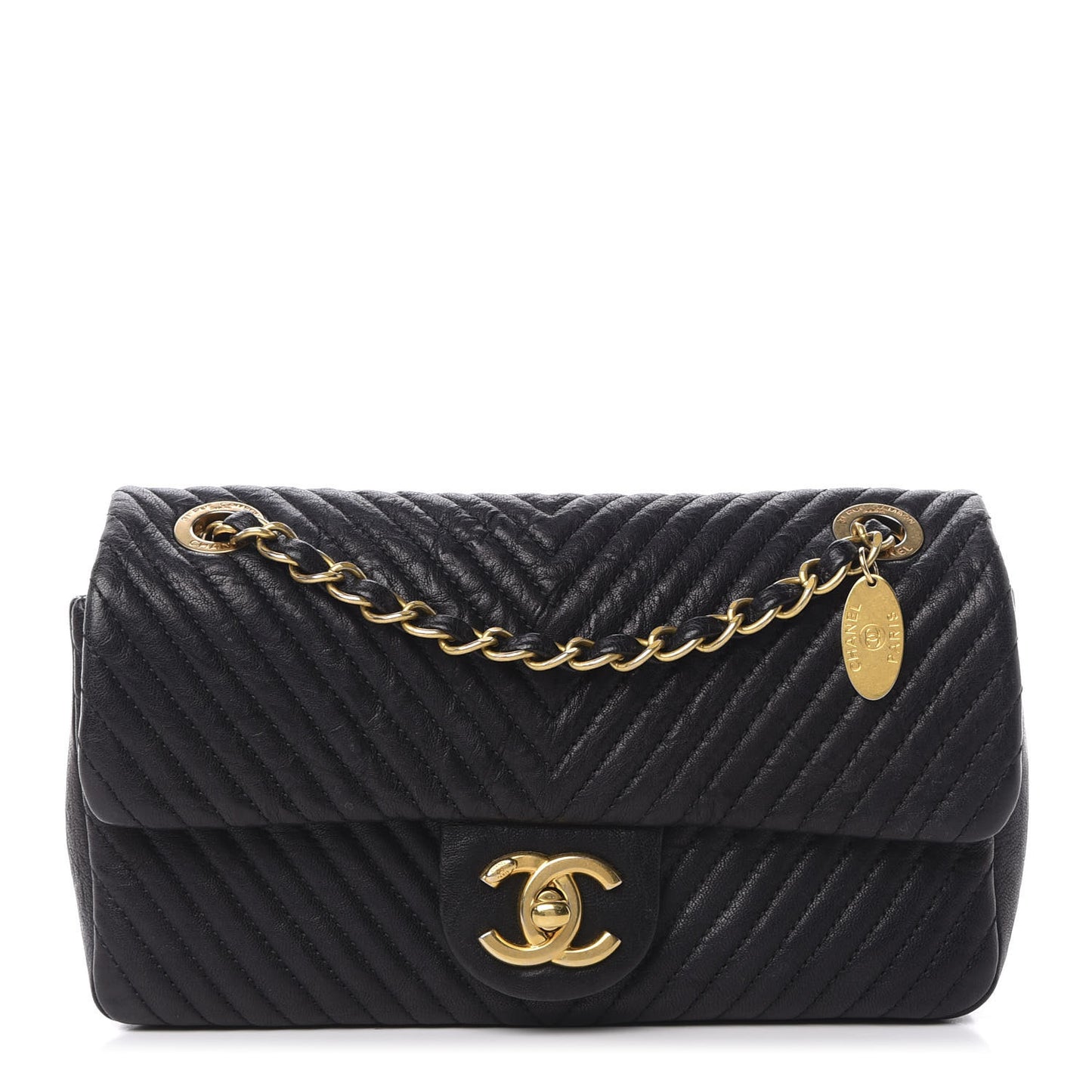 Calfskin Surpique Chevron Small Flap Black