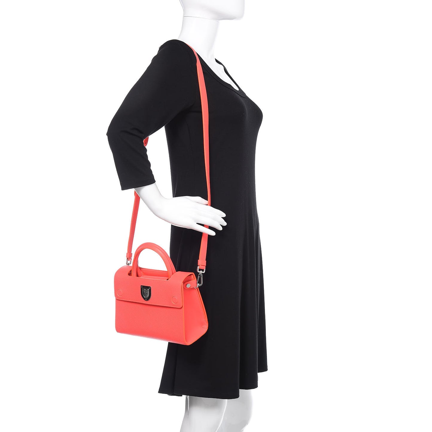 Grained Calfskin Mini Diorever Flap Fluorescent Goji Pink