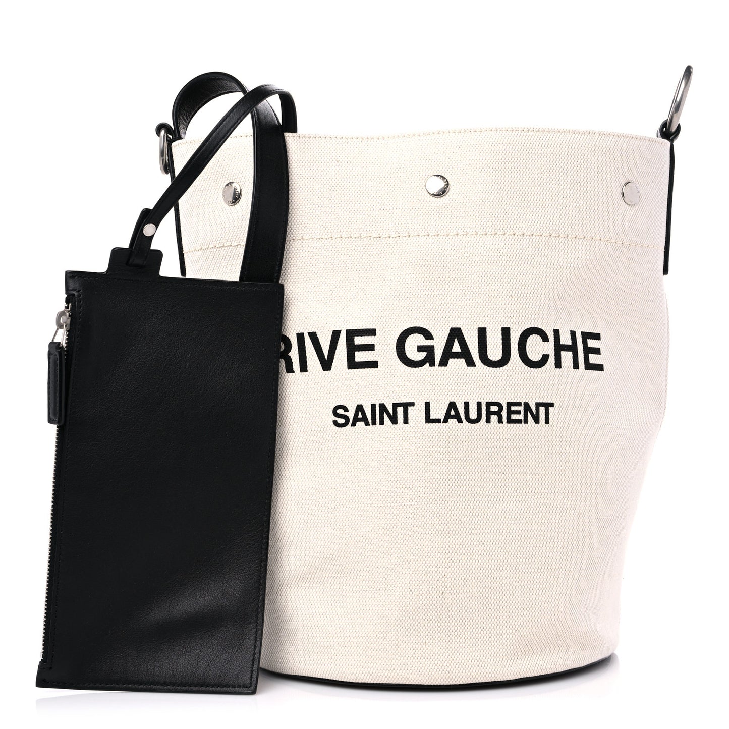 Linen Calfskin Rive Gauche Bucket Bag Greggio Natural