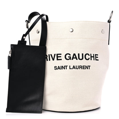 Saint Laurent Linen Calfskin Rive Gauche Bucket Bag Greggio Natural 1 of 10