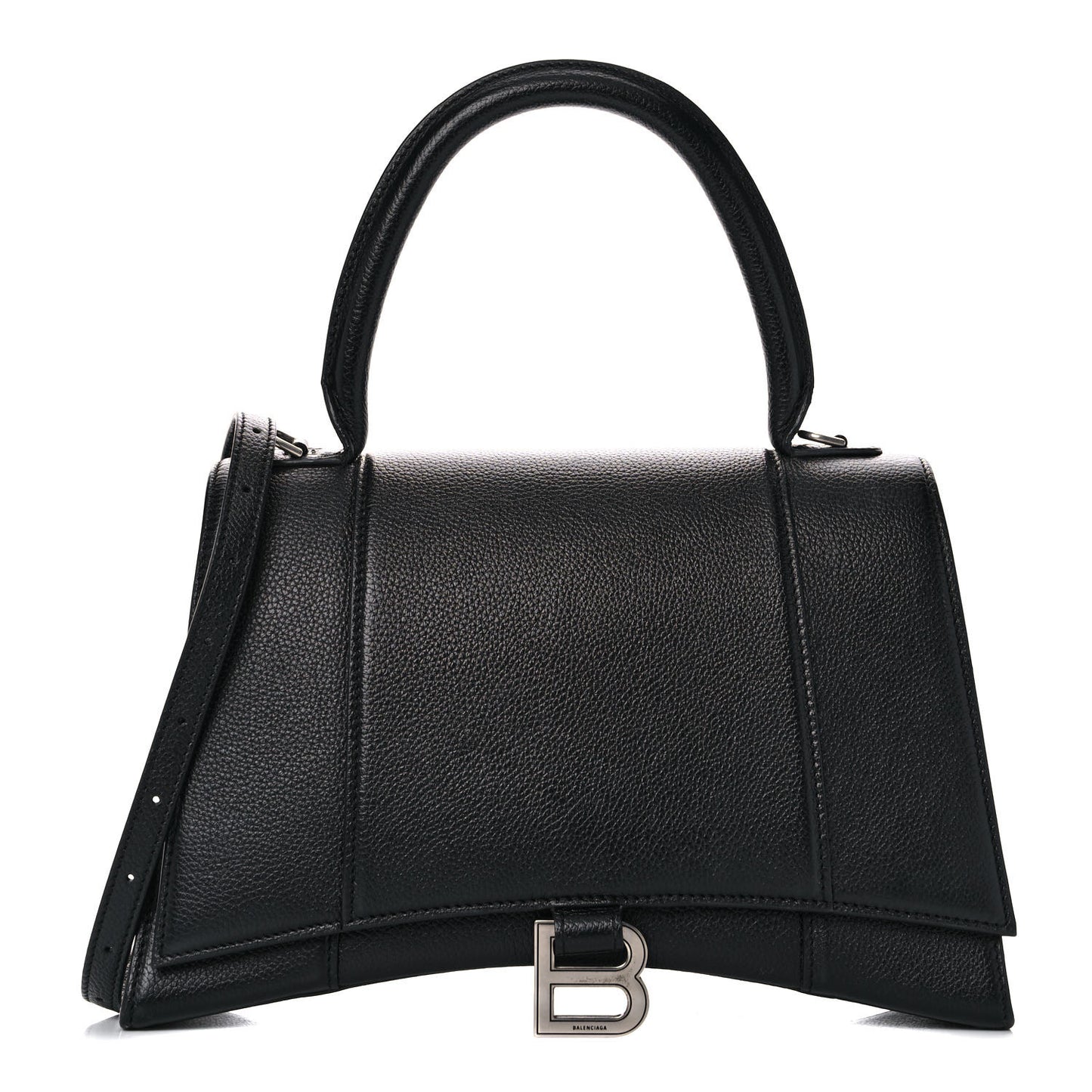 Grained Calfskin Medium Hourglass Top Handle Bag Black