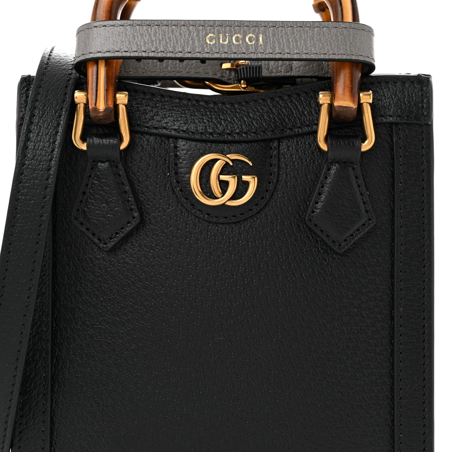 Gucci Textured Dollar Calfskin Mini Diana Tote Bag Black Dusty Grey 8 of 10