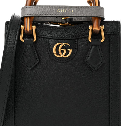 Gucci Textured Dollar Calfskin Mini Diana Tote Bag Black Dusty Grey 8 of 10
