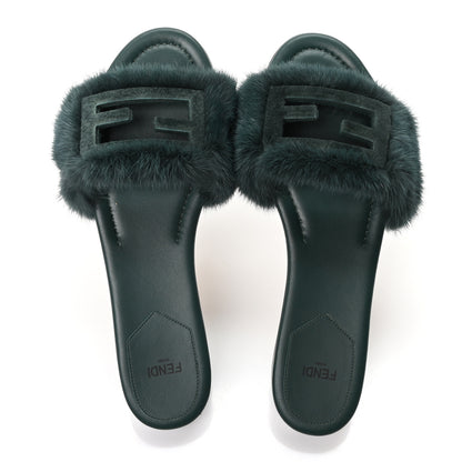 Fendi Mink FF Baguette Slide Sandals 39 Sage 2 of 9