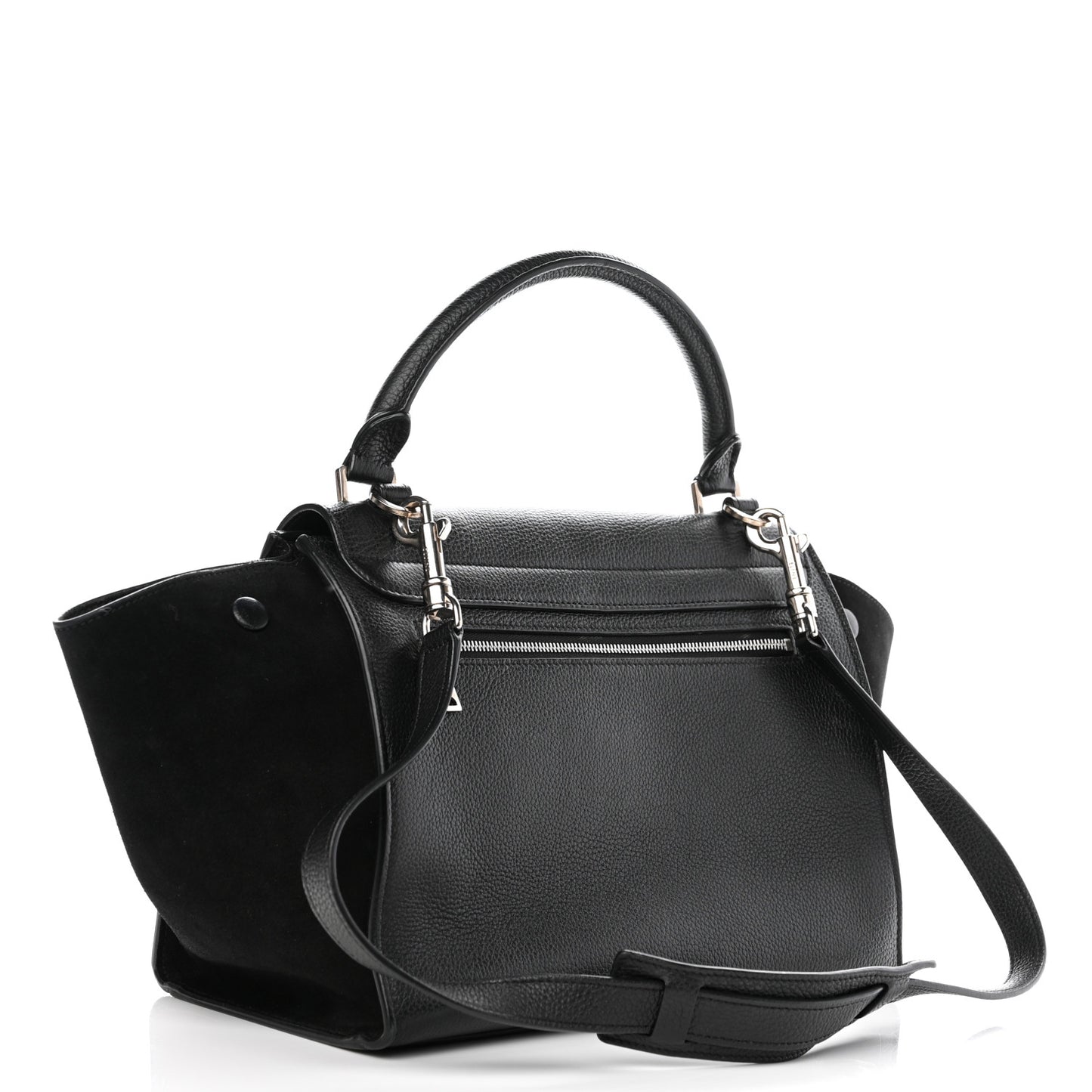 Drummed Calfskin Suede Small Trapeze Black