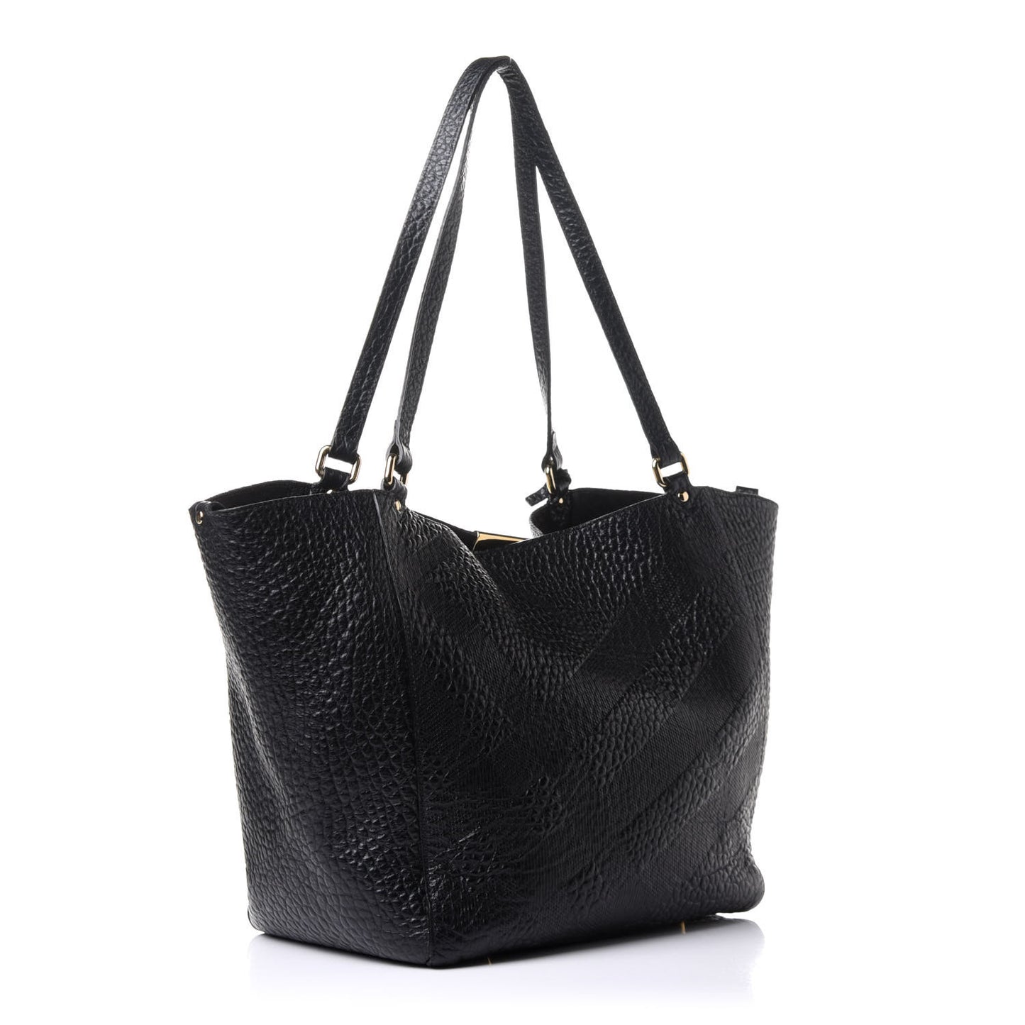 Signature Grain Calfskin Check Embossed Small Canterbury Tote Black