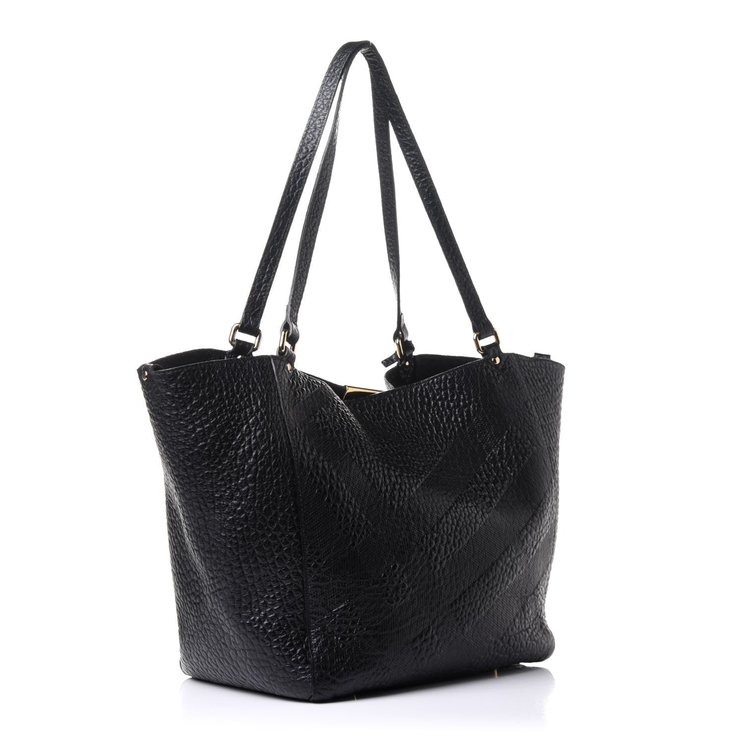 Burberry Signature Grain Calfskin Check Embossed Small Canterbury Tote Black 4 of 14