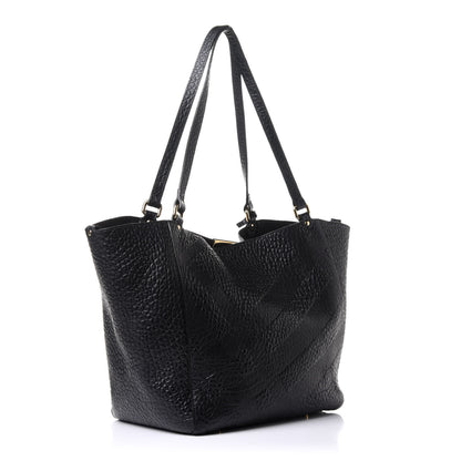 Burberry Signature Grain Calfskin Check Embossed Small Canterbury Tote Black 4 of 14