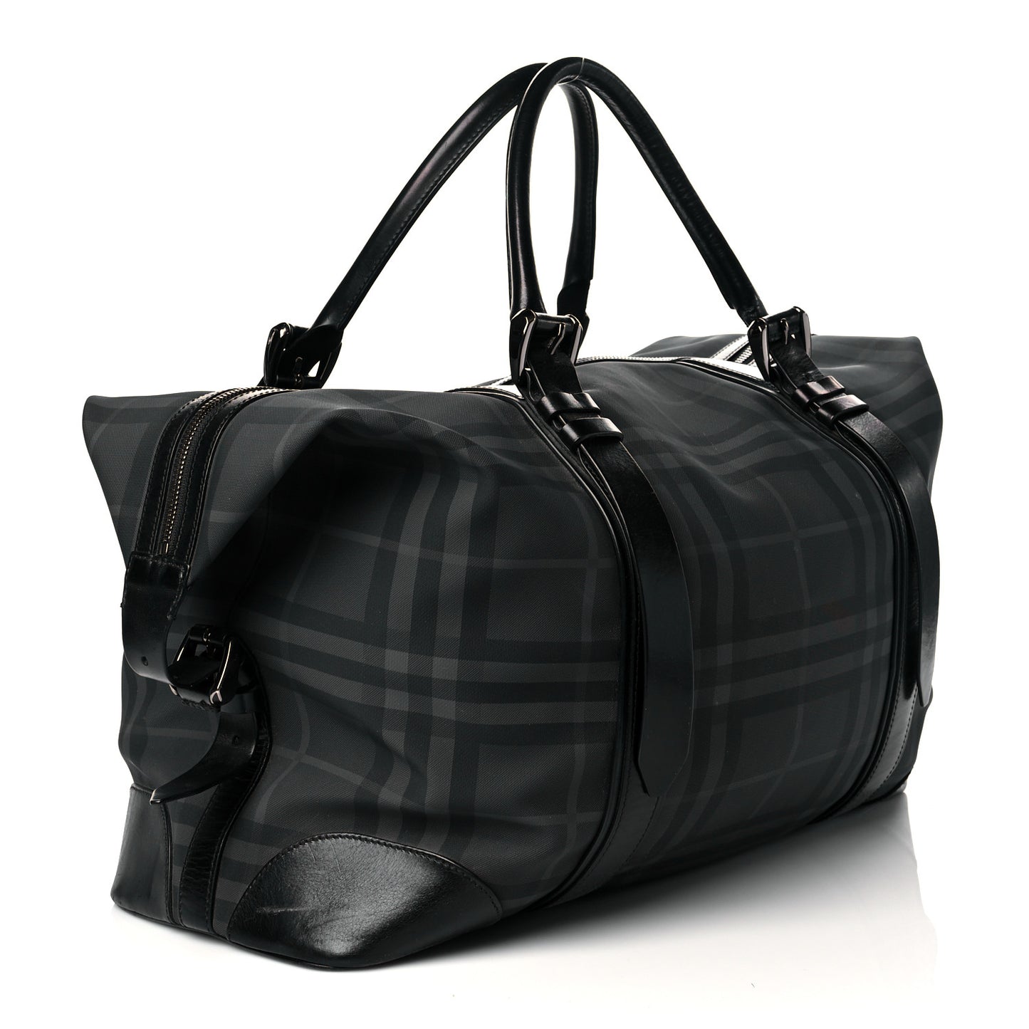 Nylon Smoked Check Weekend Duffle Bag Black