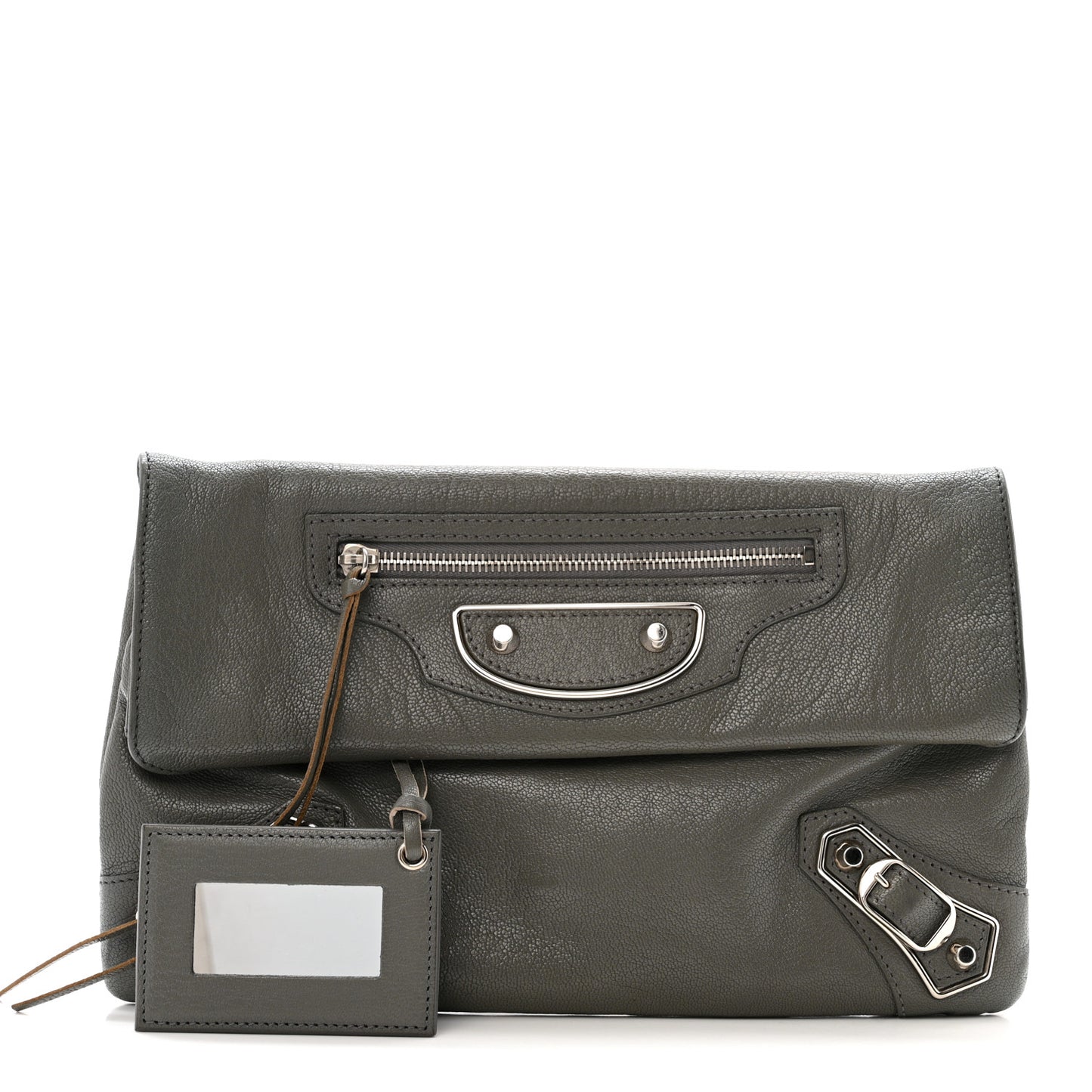 Chevre Silver Metallic Edge Hardware Envelope Clutch Gris Acier