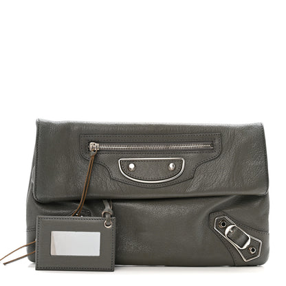 Balenciaga Chevre Silver Metallic Edge Hardware Envelope Clutch Gris Acier 2 of 16