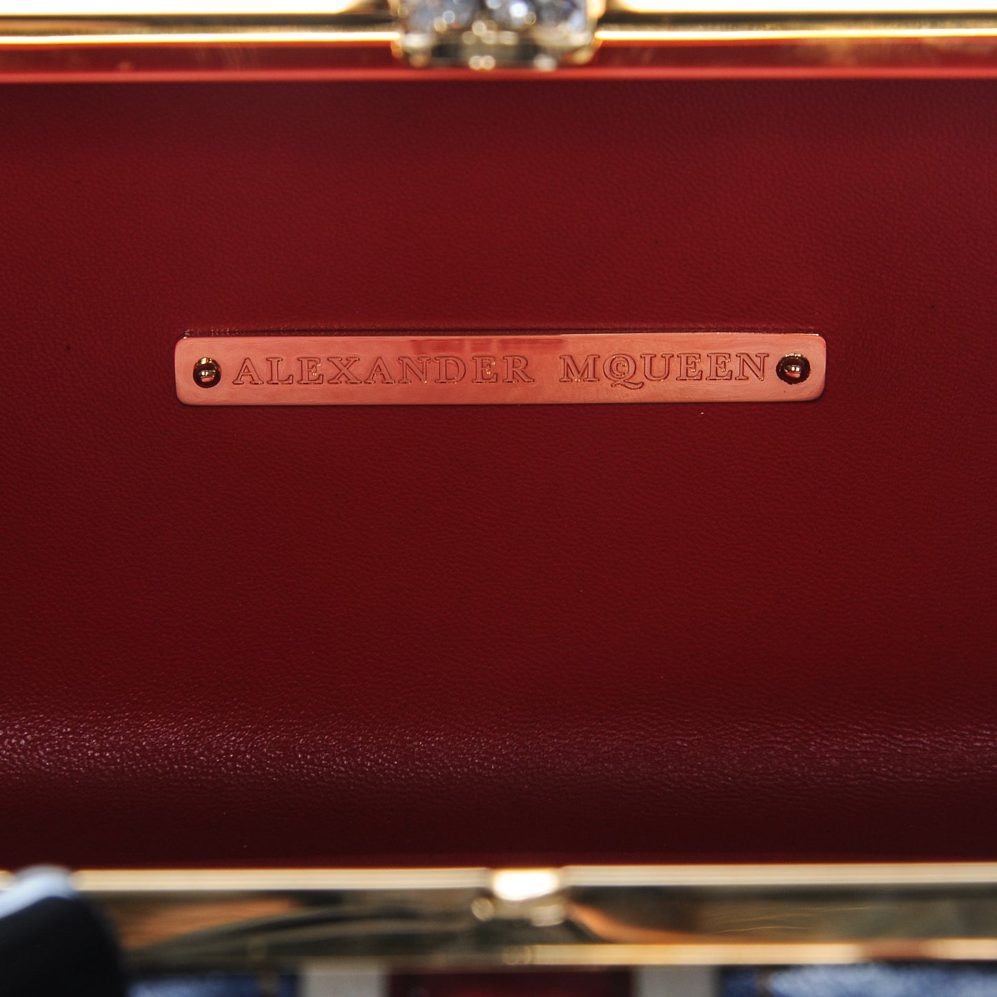 Patent Calfskin Britannia Skull Box Clutch Red Blue