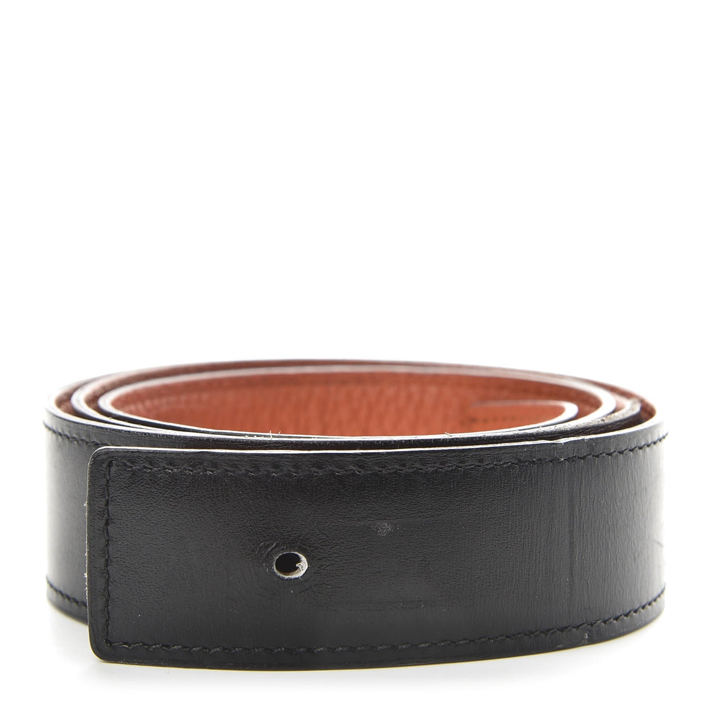 Box Taurillon Clemence 32mm Belt Strap 90 Black Orange