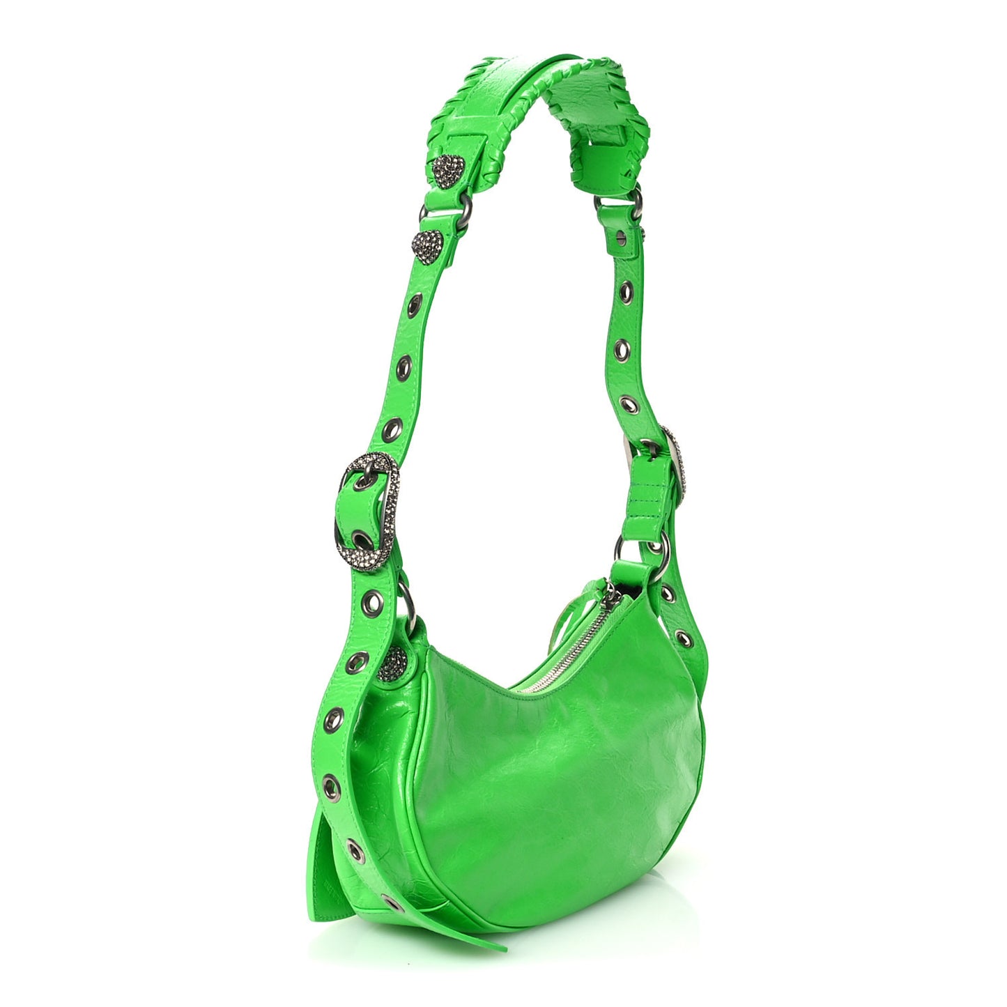 Agneau Arena Crystal Le Cagole Shoulder Bag XS Fluo Green