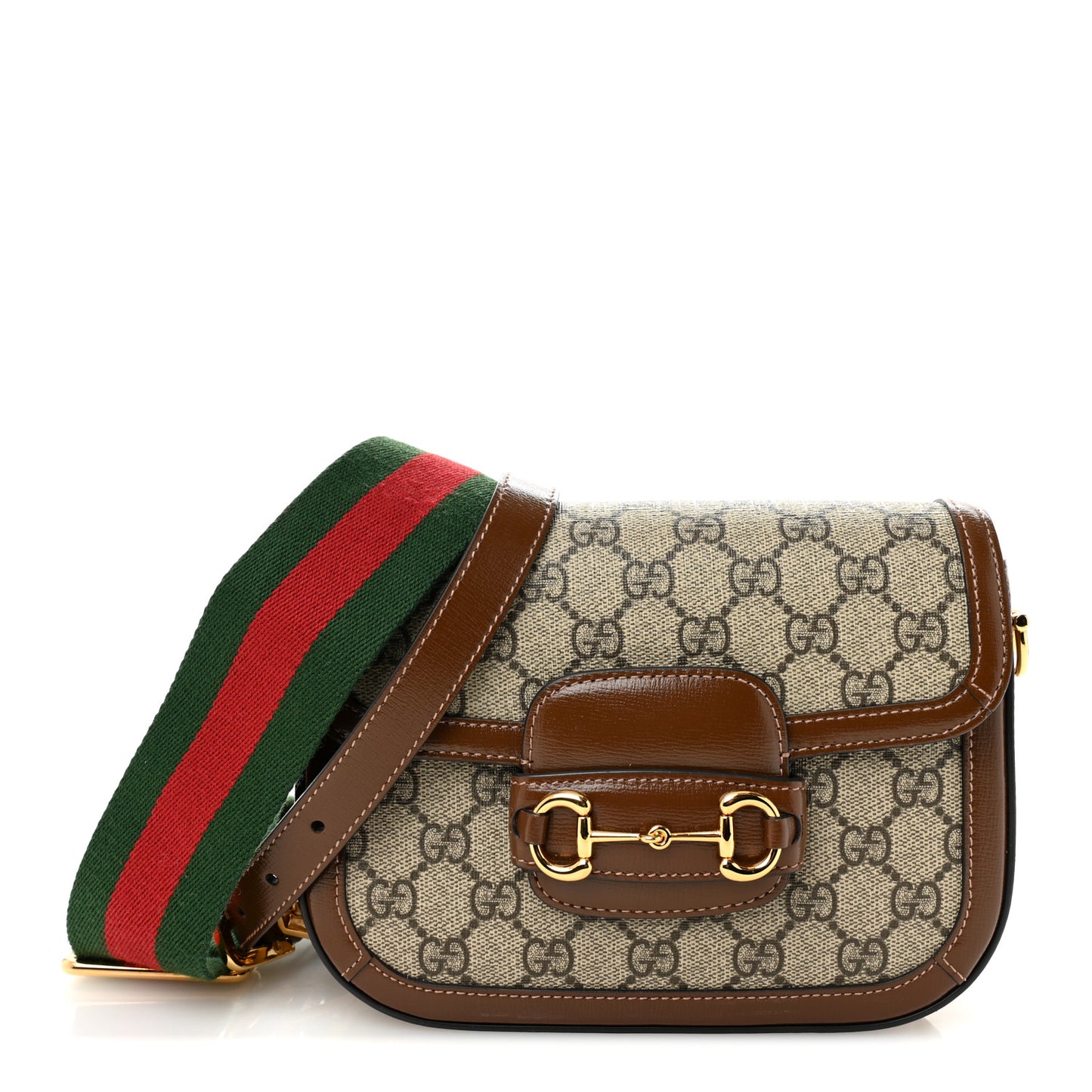 GG Supreme Monogram Web Mini Horsebit 1955 Shoulder Bag Beige Ebony Brown Sugar