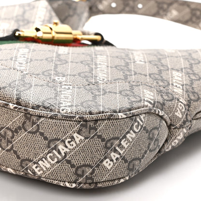 Gucci X BALENCIAGA GG Supreme Monogram Striped Logo Print Web Small Jackie 1961 Hobo Beige Ebony Mystic White 10 of 10