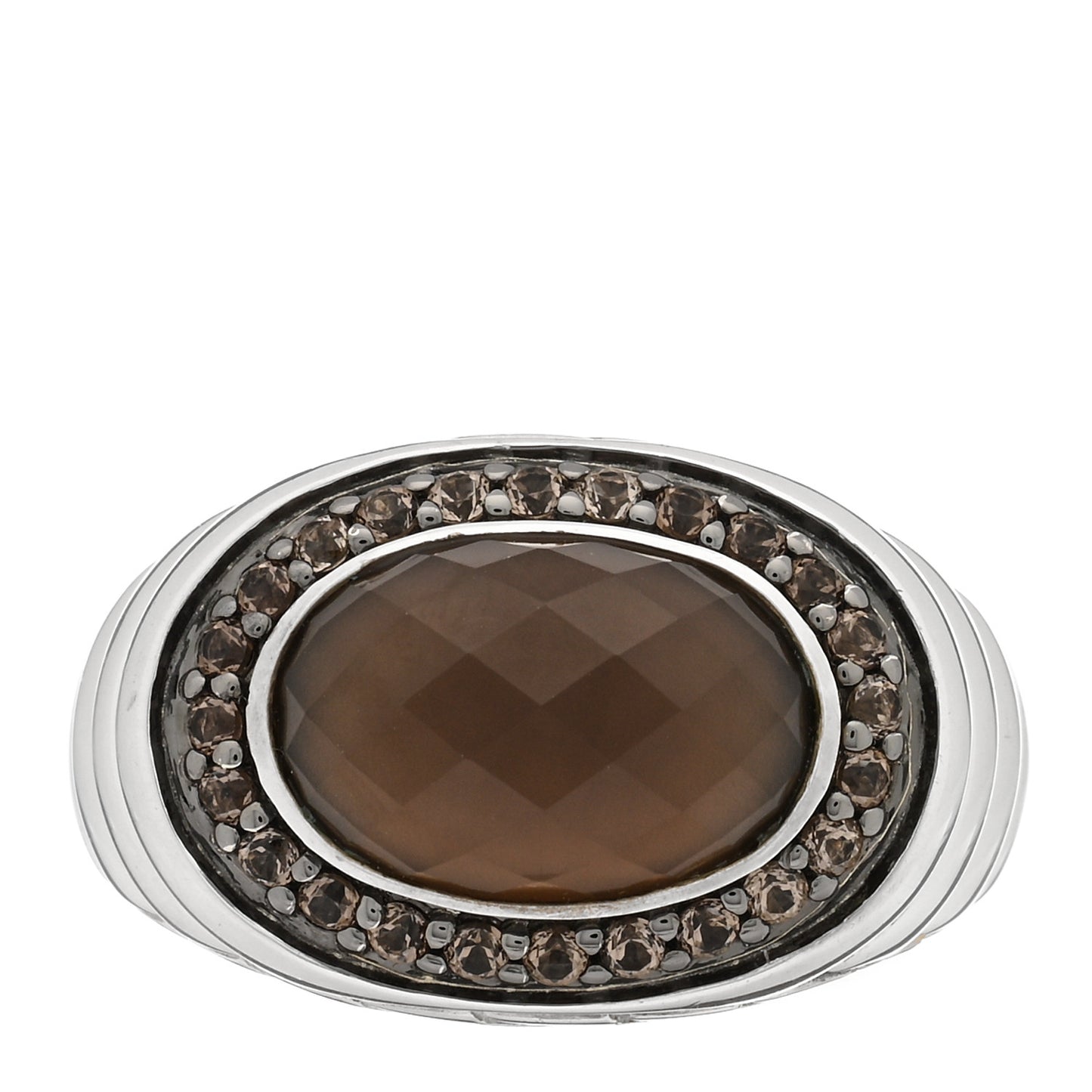 Sterling Silver 14mm Smoky Quartz Batu Bedeg Ring 54 7