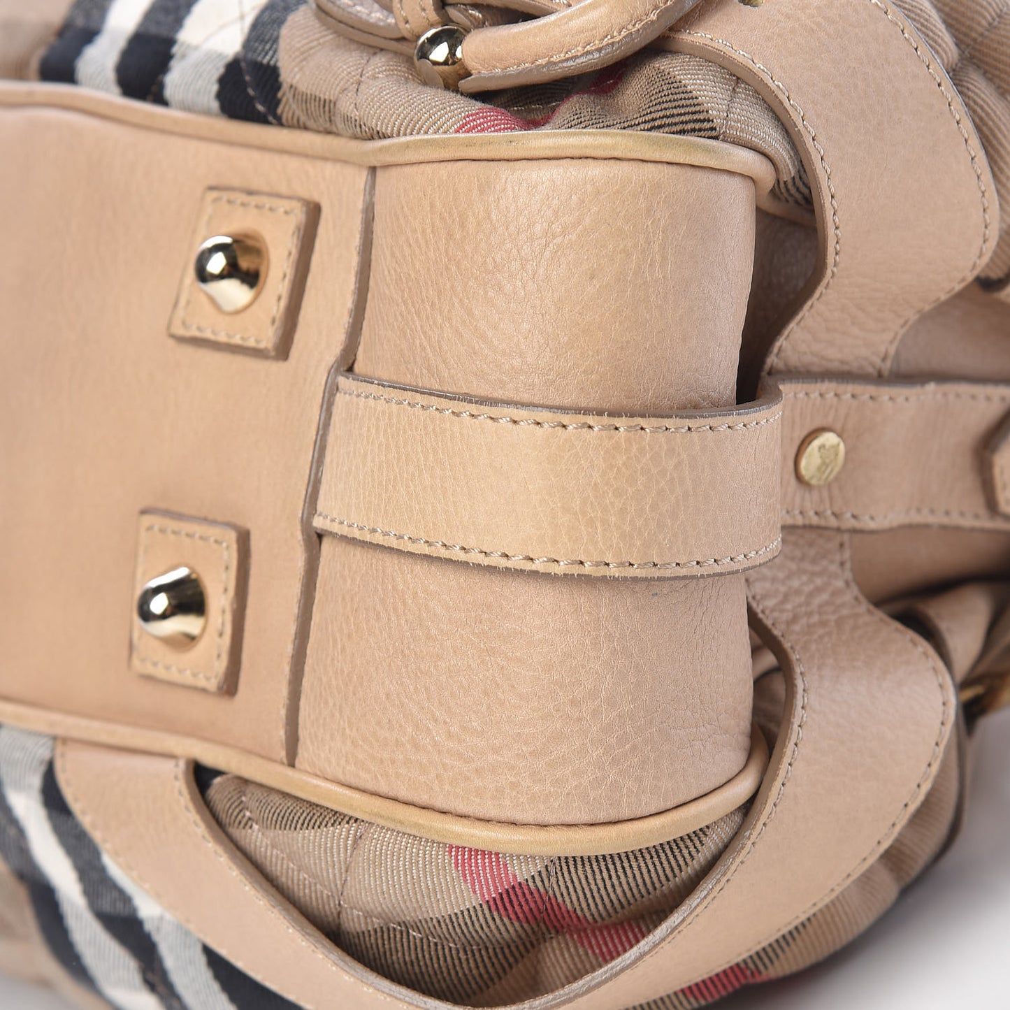 Calfskin Quilted House Check Shoulder Bag Beige