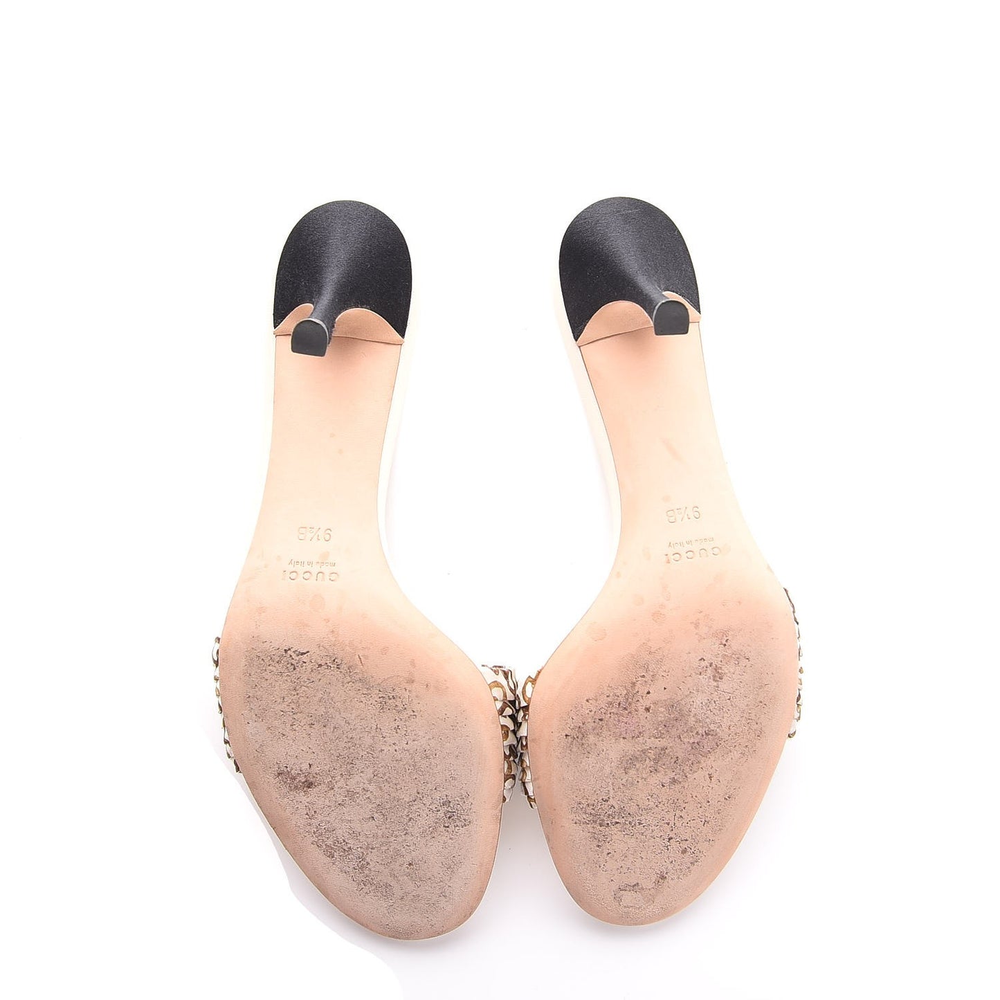 Satin Horsebit Print High Heel Slides 9.5 Brown