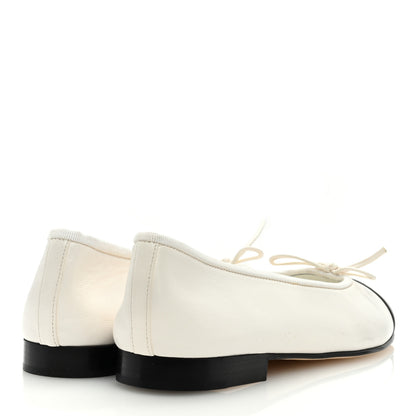 Chanel Lambskin Cap Toe CC Ballerina Flats 36.5 White Black 4 of 8