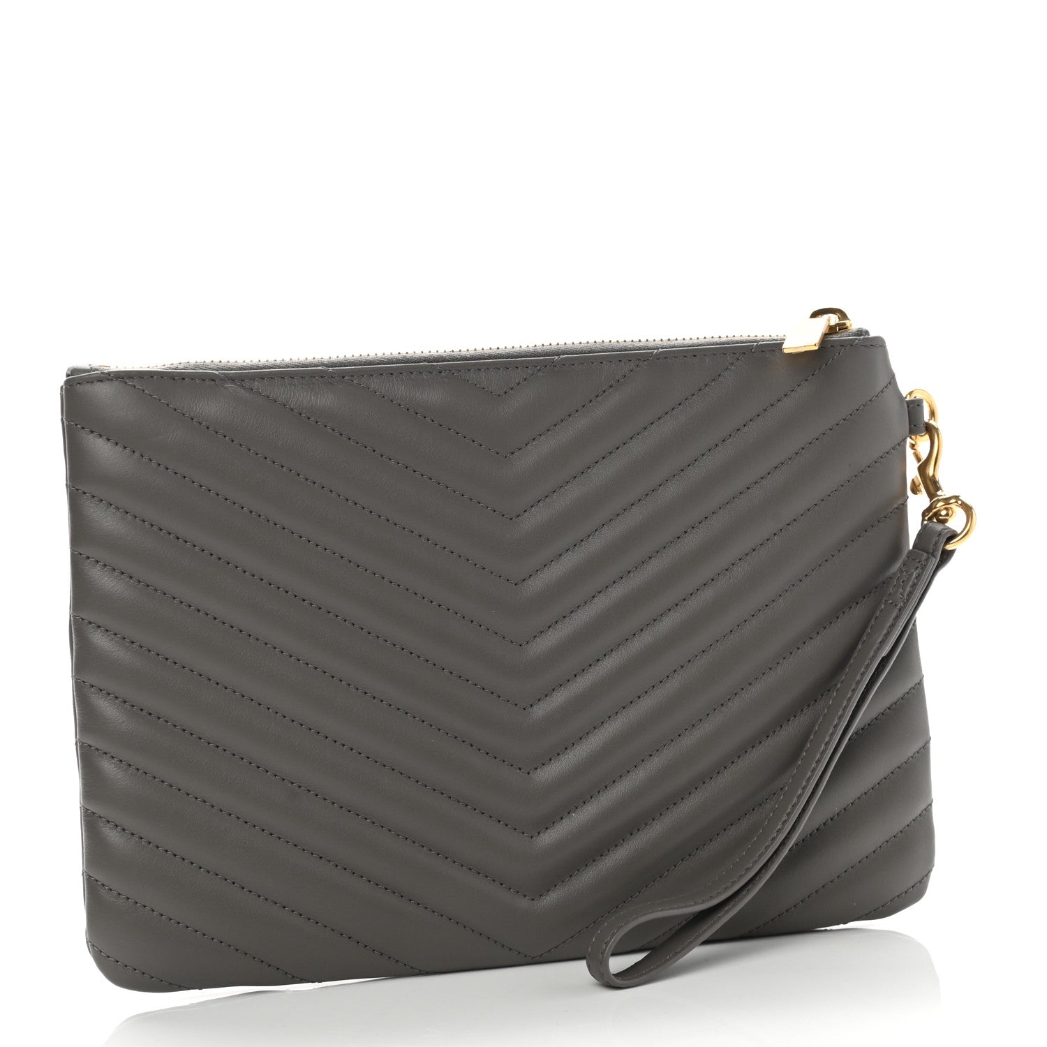Saint Laurent Calfskin Matelasse Chevron Monogram A5 Wristlet Earth 3 of 8