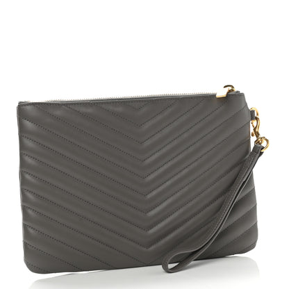 Saint Laurent Calfskin Matelasse Chevron Monogram A5 Wristlet Earth 3 of 8