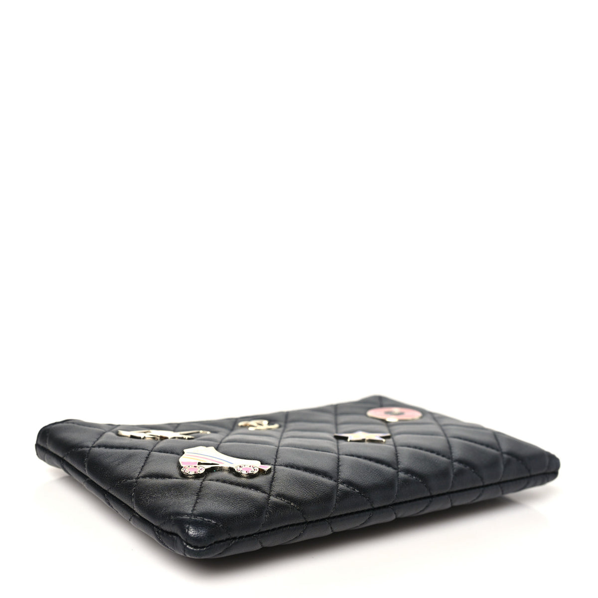 Lambskin Quilted Hollywood Charms Cosmetic Case Black