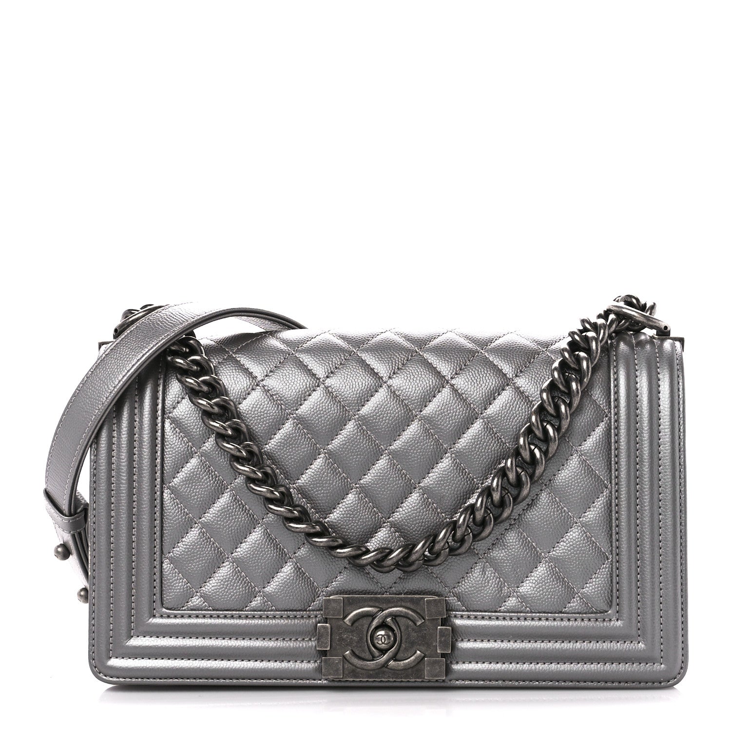 Chanel Metallic Caviar Quilted Medium Boy Flap Silver 1 of 10
