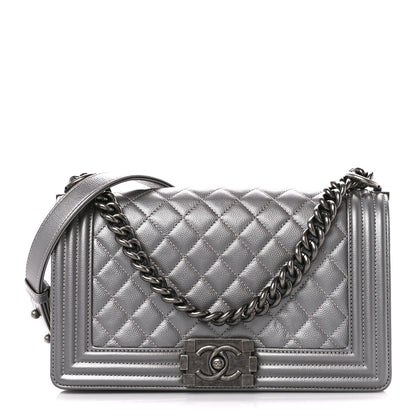 Chanel Metallic Caviar Quilted Medium Boy Flap Silver 1 of 10
