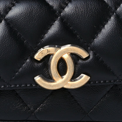 Chanel Lambskin Lacquered Metal Quilted Flap Chain Belt Bag Black 9 of 11