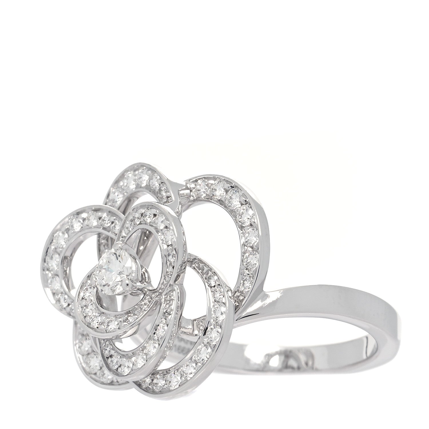 Chanel 18K White Gold Diamond Fil de Camelia Ring 54 6.75 4 of 6