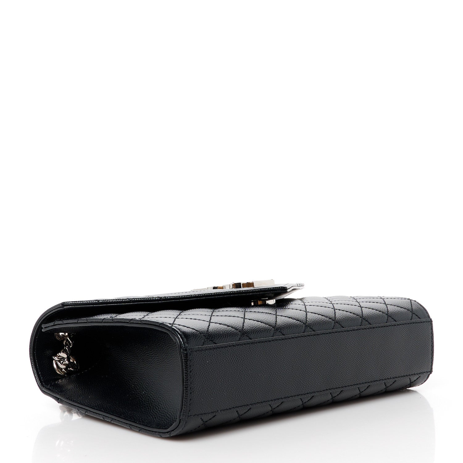 Saint Laurent Grain De Poudre Textured Mixed Matelasse Triquilt Medium Monogram Satchel Black 4 of 12