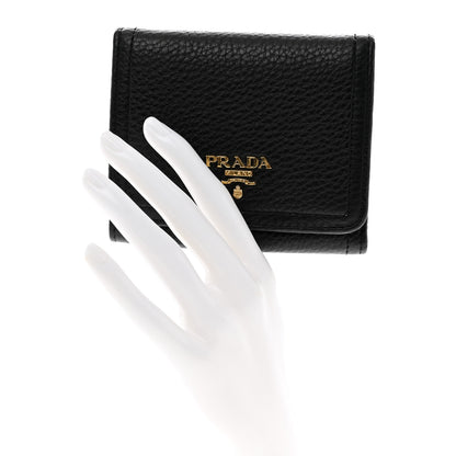 Prada Vitello Daino Metal Tri-Fold Wallet Black 2 of 7
