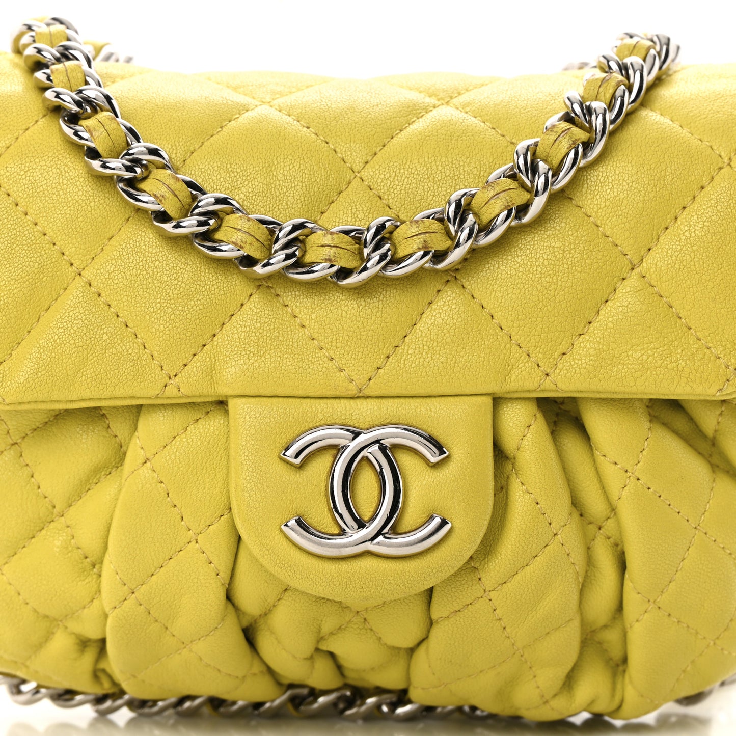 Washed Lambskin Quilted Mini Chain Around Flap Yellow