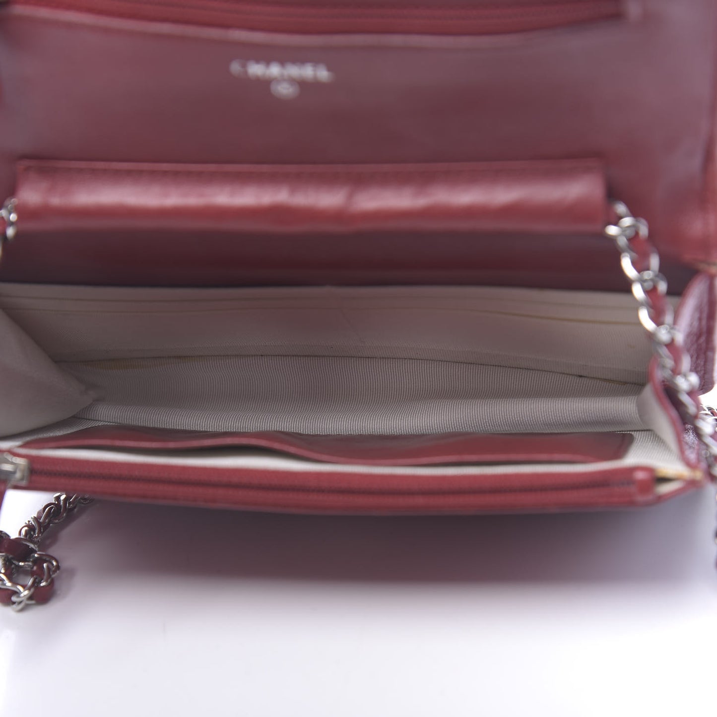 Lambskin Mademoiselle Wallet On Chain WOC Dark Red