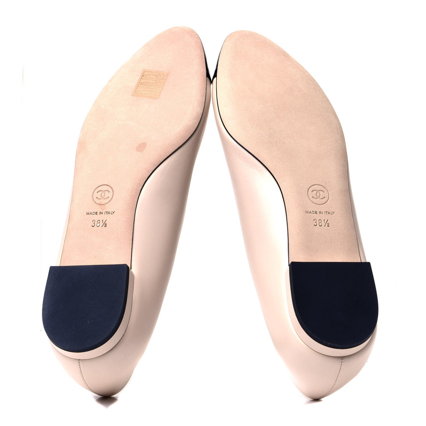 Lambskin Patent Cap Toe Ballerina Flats 38.5 Beige Black
